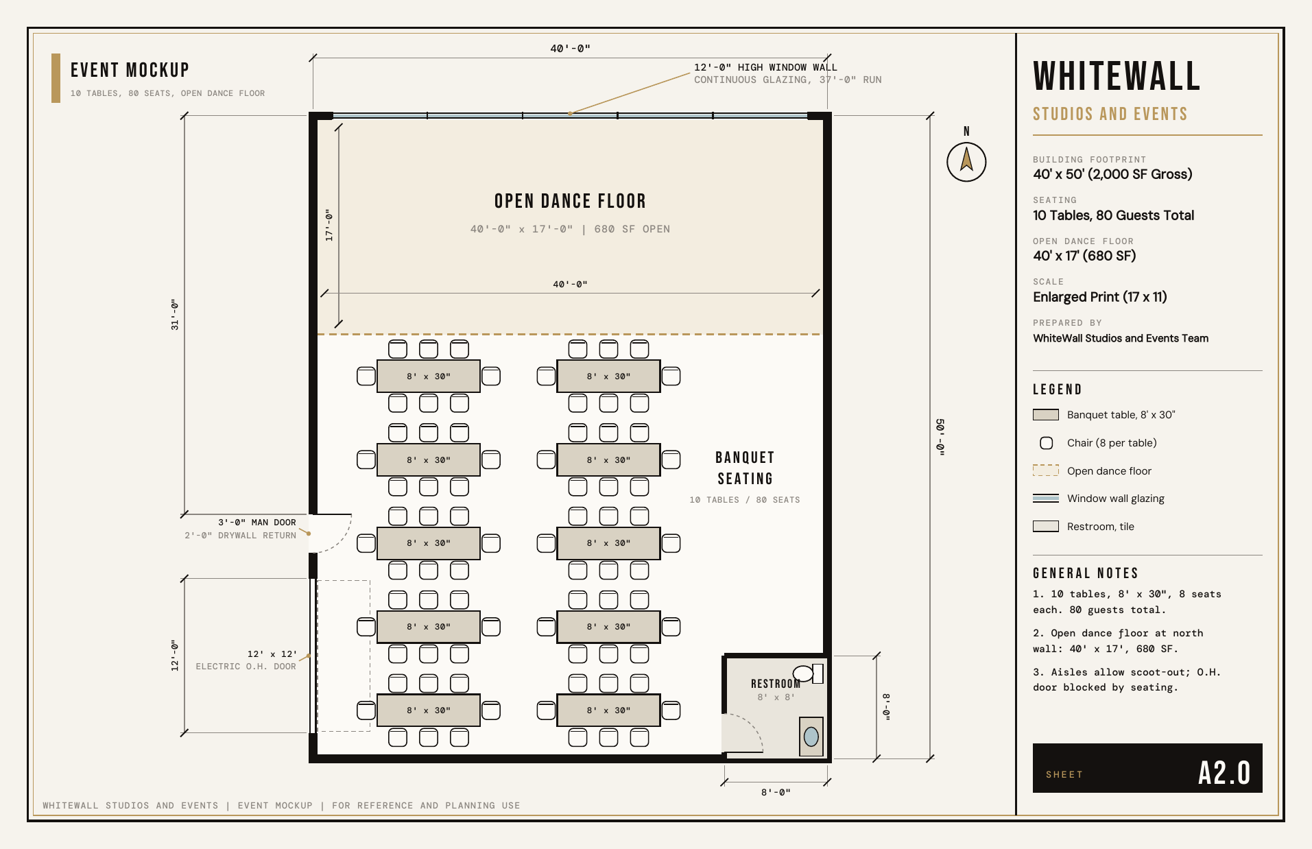 Event mockup with banquet seating and open dance floor
